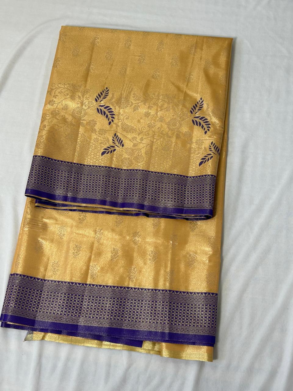 Royal blue and gold designer semi silk saree (DT102)