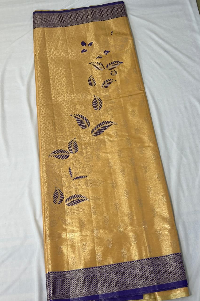 Royal blue and gold designer semi silk saree (DT102)
