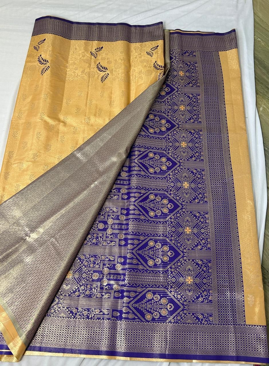 Royal blue and gold designer semi silk saree (DT102)