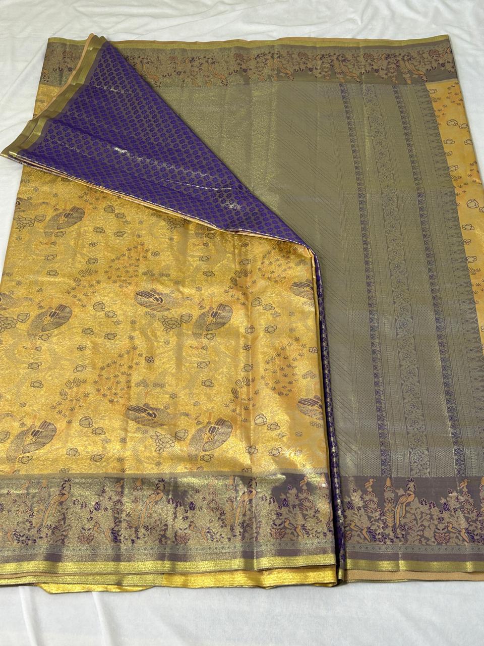 Royal Gold & Purple Designer Semi Silk Saree ( DT104)