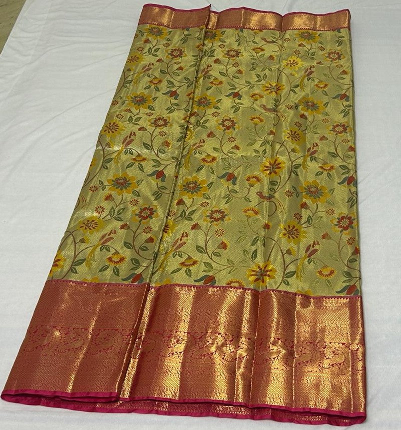 Kanchi Golden Mustard with Floral Contrast Pallu (KB202)