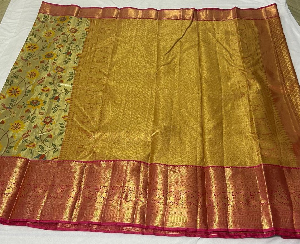 Kanchi Golden Mustard with Floral Contrast Pallu (KB202)