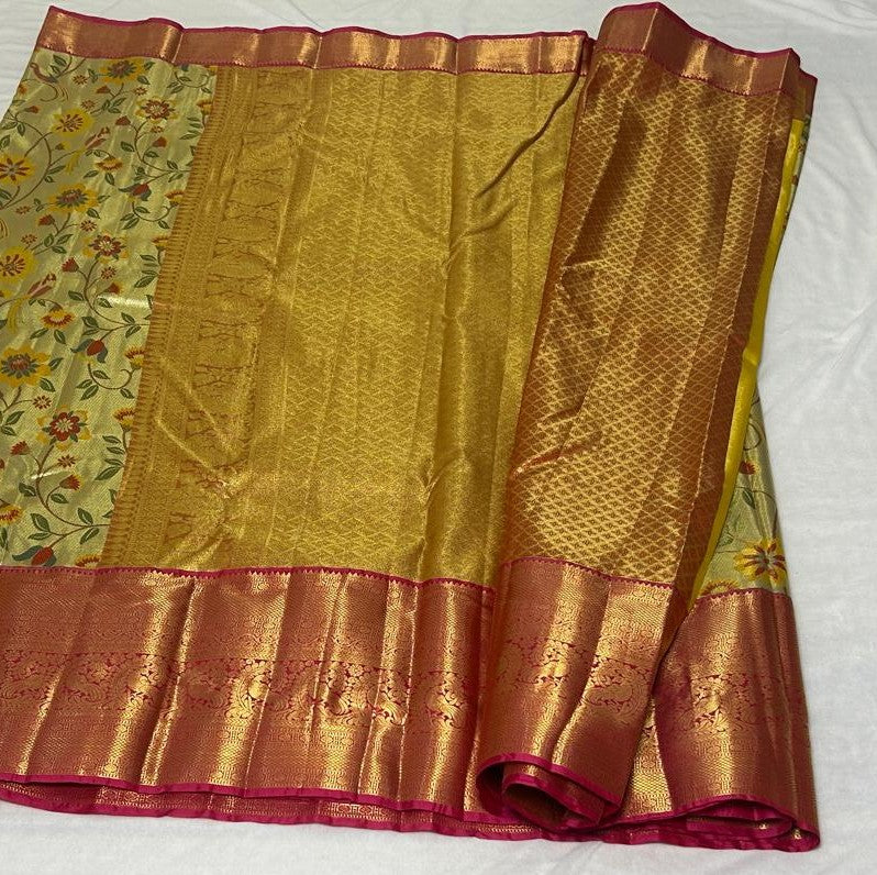 Kanchi Golden Mustard with Floral Contrast Pallu (KB202)