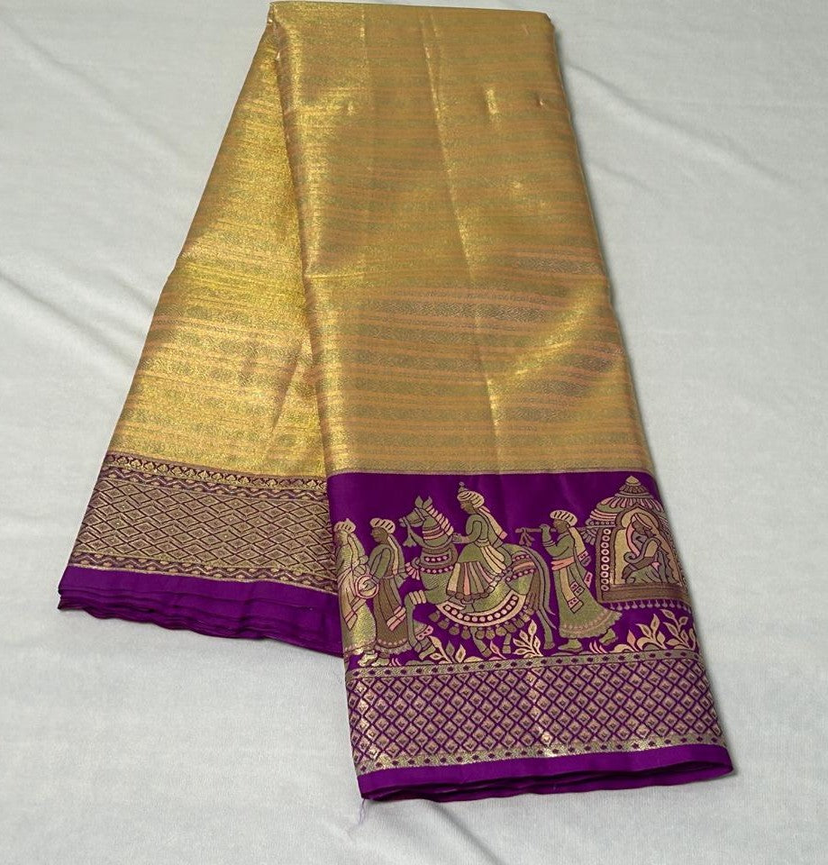 Meenakari Pallaki Saree – Honey Gold & Royal Purple (MK102)