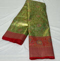 Meenakari Lotus Saree – Green & Coral (MK106)