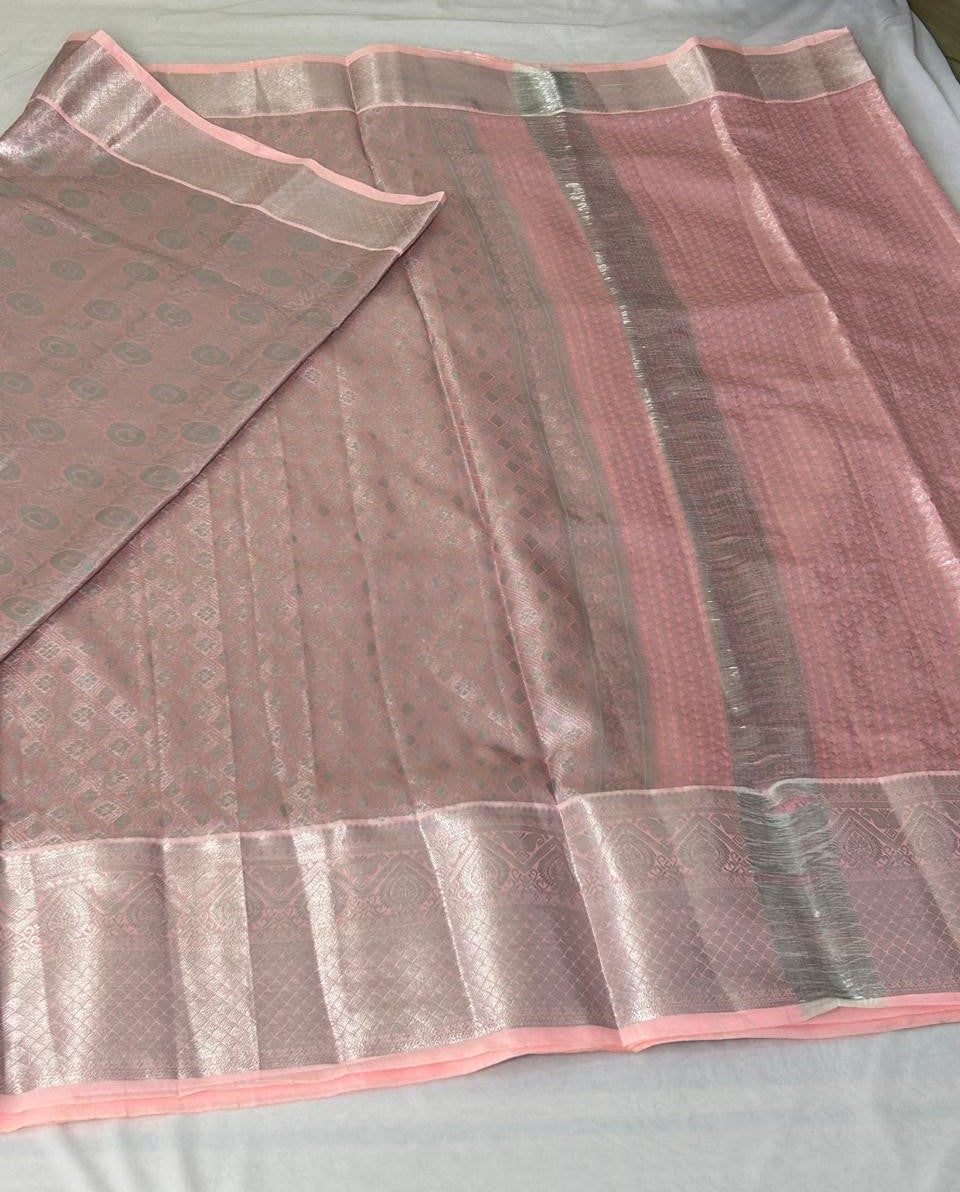 Blush Pink Silver Zari Saree (PZ102)
