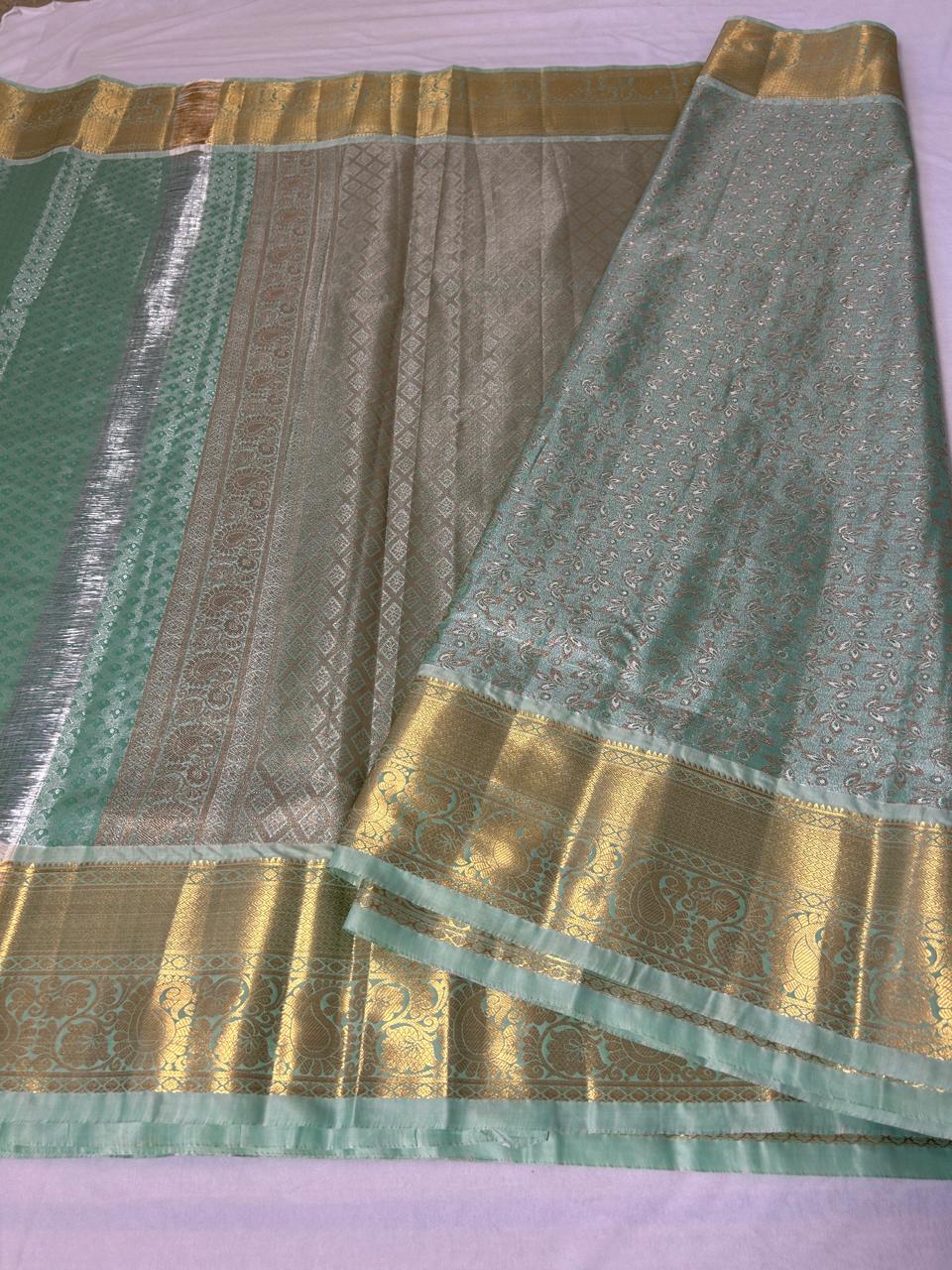 Pastel Aqua Blue Designer Semi Silk Saree (PZ101)